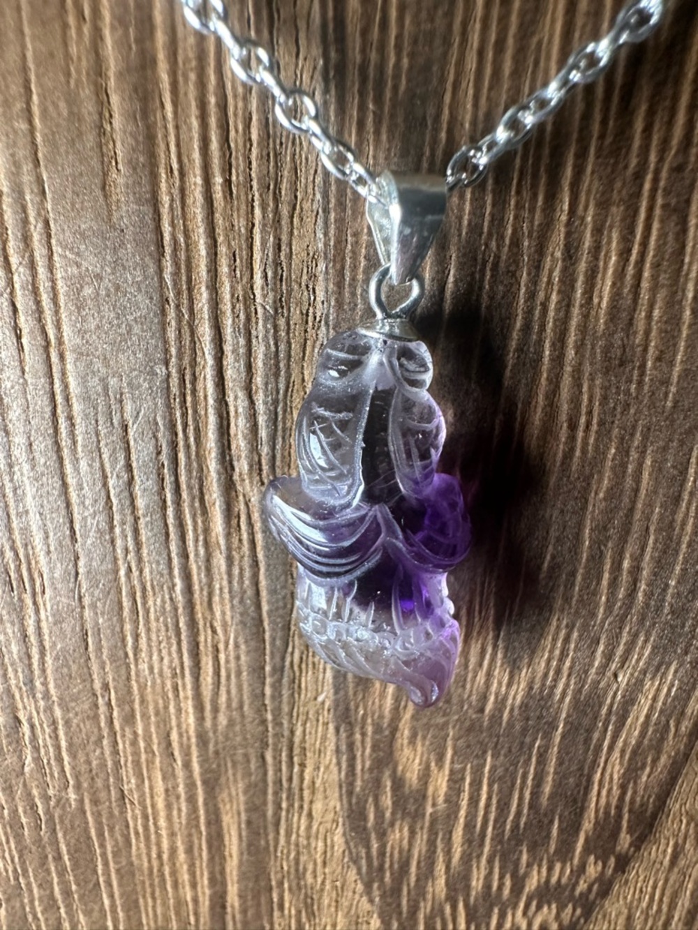 Small Amethyst Goldfish Pendant Necklace, Sterling Silver Bail and Silver Chain